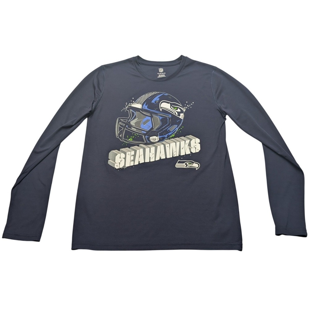 NFL Seattle Seahawks Shirt Boys XL 18 Navy Blue Long Sleeve Graphic Performance